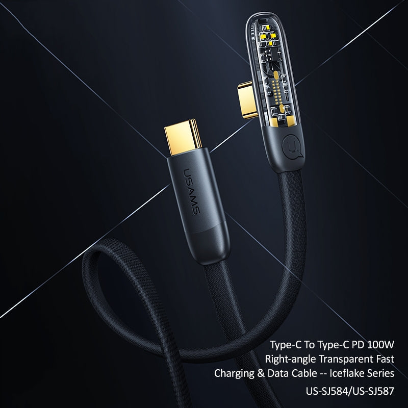 USAMS USB Type-C To Type C Cable Charge PD Quick Charging Data Fast Charger Samsung (1.2m, Black)
