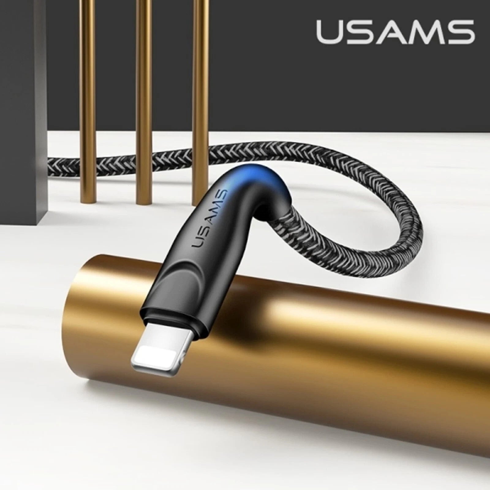 USAMS 2A USB To Lightning Charger Smart Charging Cable Data Cord For iPhone iPad AirPods (Black)