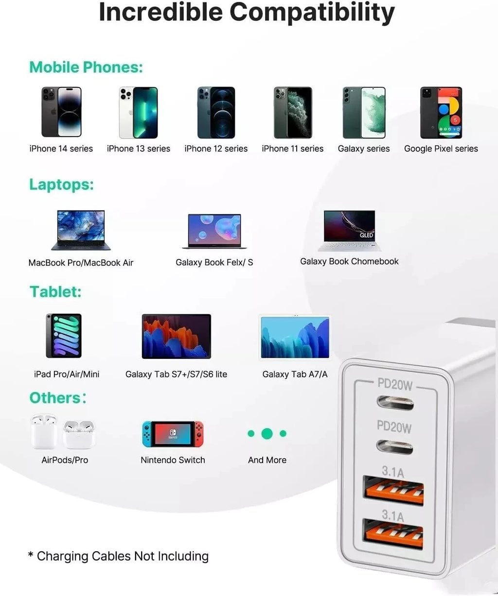 55W 4Port USB Type-C Fast Charging Plug Wall Charger Power Adapter Brick