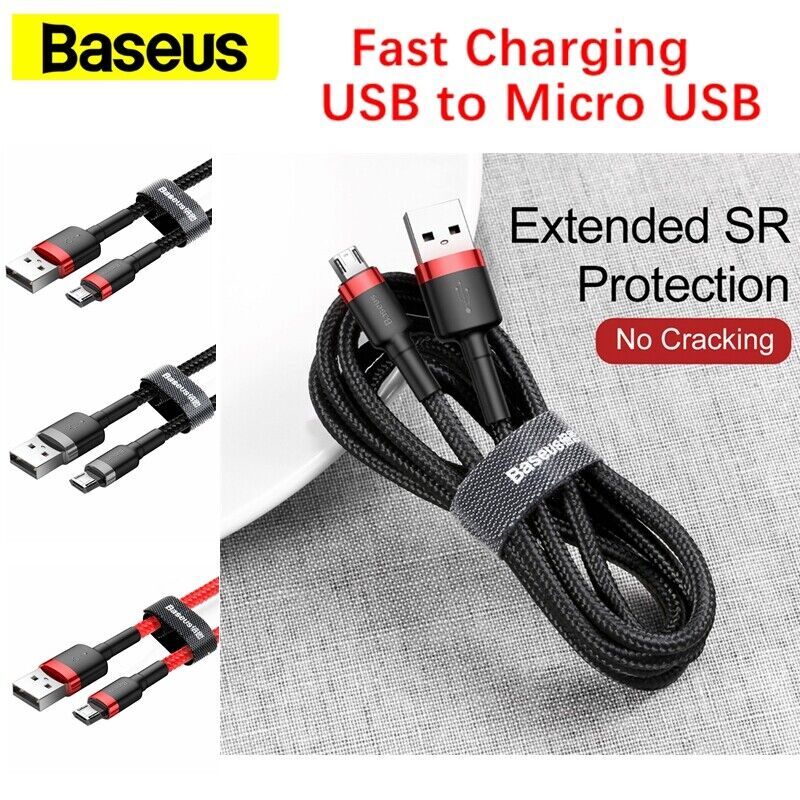Baseus Micro USB to USB 2.0 High Speed Android Nylon Braided Charger Cable For Samsung Galaxy S7 S6 Nexus Nokia Kindle PS4 Xbox One Controller (0.5m, Black/Grey)