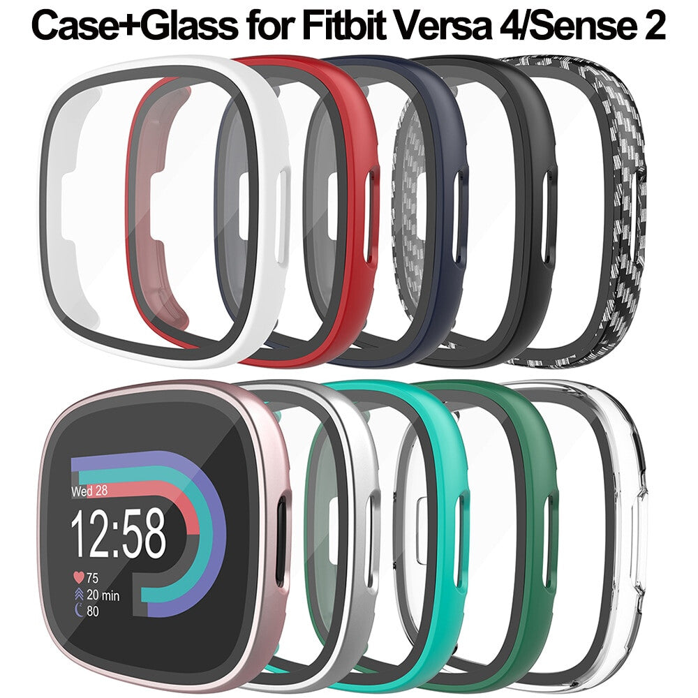 Shockproof Tempered Glass Cover TPU Case For Fitbit Versa (Gold)