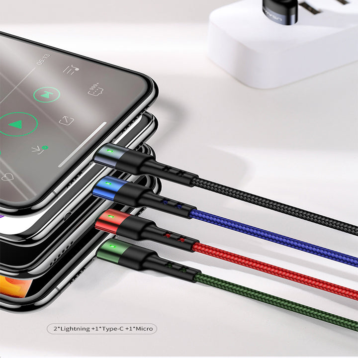 USAMS 4 in 1 Fast USB Charging Cable Multi Phone Charger Cord Type C Micro USB iPhone (1.2m)