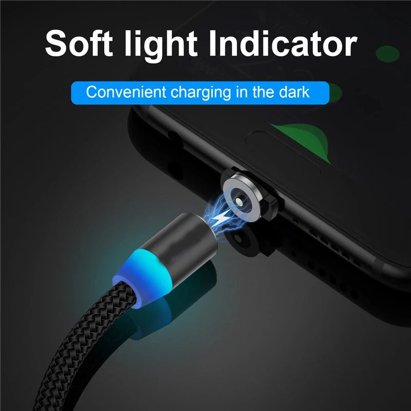 360 Degree Magnetic USB Type C, Lightning, Micro USB LED Charging Cable For iPhone Samsung