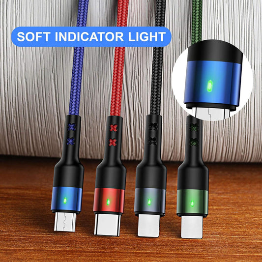 USAMS 4 in 1 Fast USB Retractable Charging Cable Multi Phone Charger Cord Lightning + Type-C + Micro USB For iPhone Samsung (0.35m)