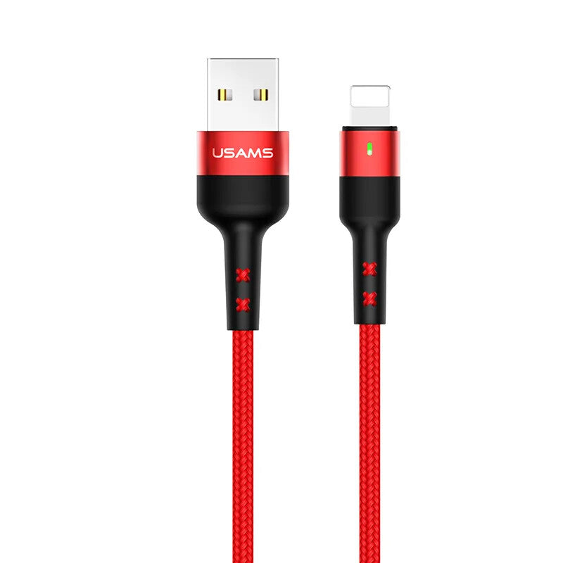 USAMS Braided USB To Lightning Fast Charging Cable Data Cord For iPhone iPad (Red)