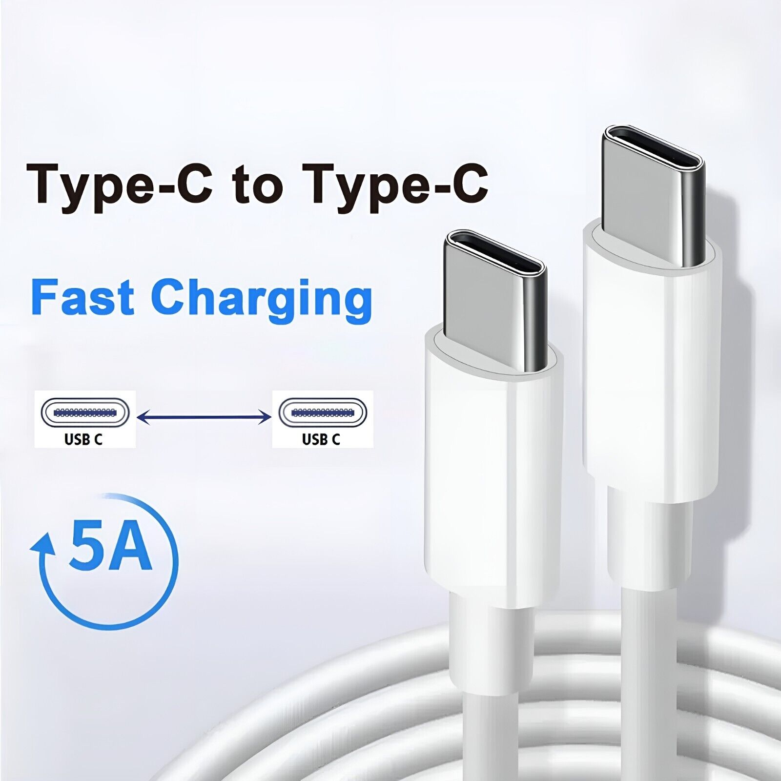 USB Type C To USB-C Cable Charge PD Quick Charging Data Fast Charger Samsung (1m, White)