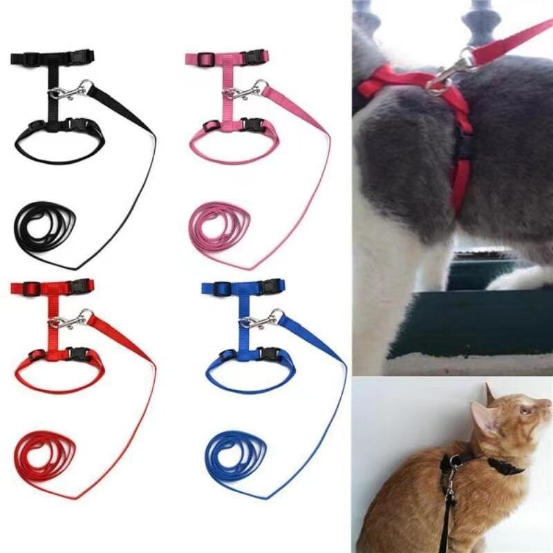 Cat Harness Collar Leash For Pet Cat Outdoor Walking (Purple)