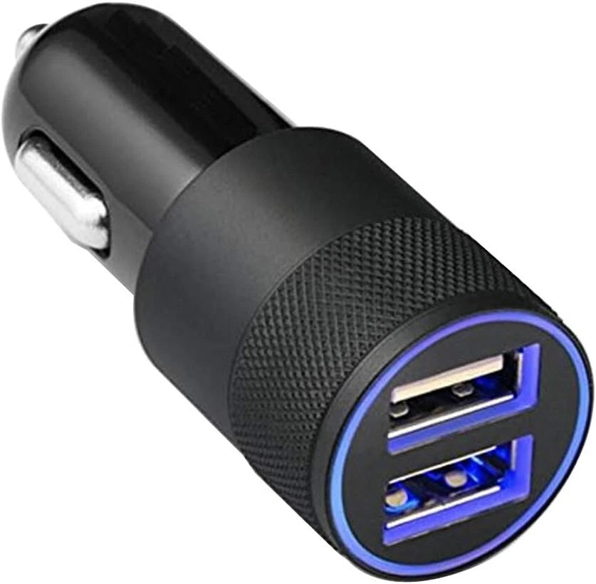 12V Car Cigarette Lighter Socket Dual QC3.0 USB Ports Fast Charger Power Adapter with Type-C Cable (Black)