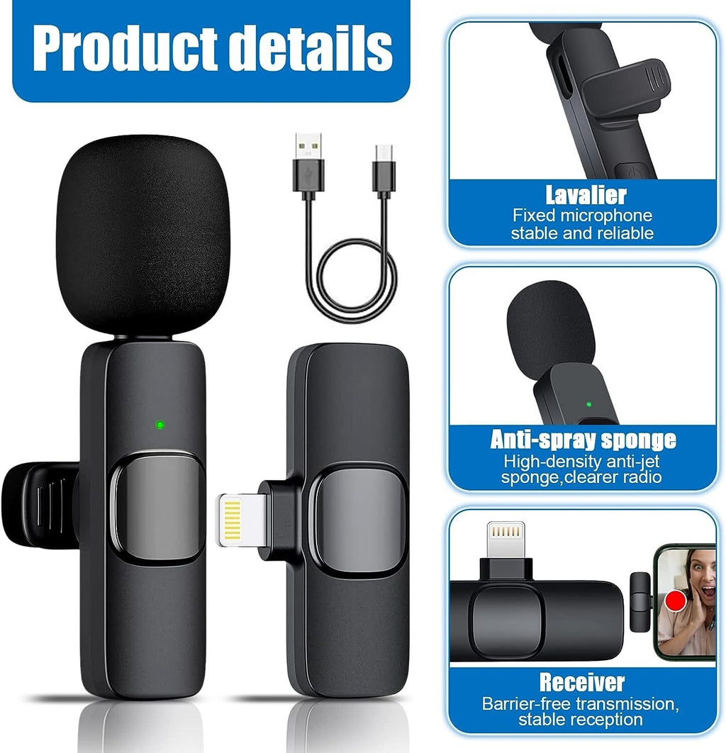 Wireless Microphone Mic For Apple Port Vlog Live Stream