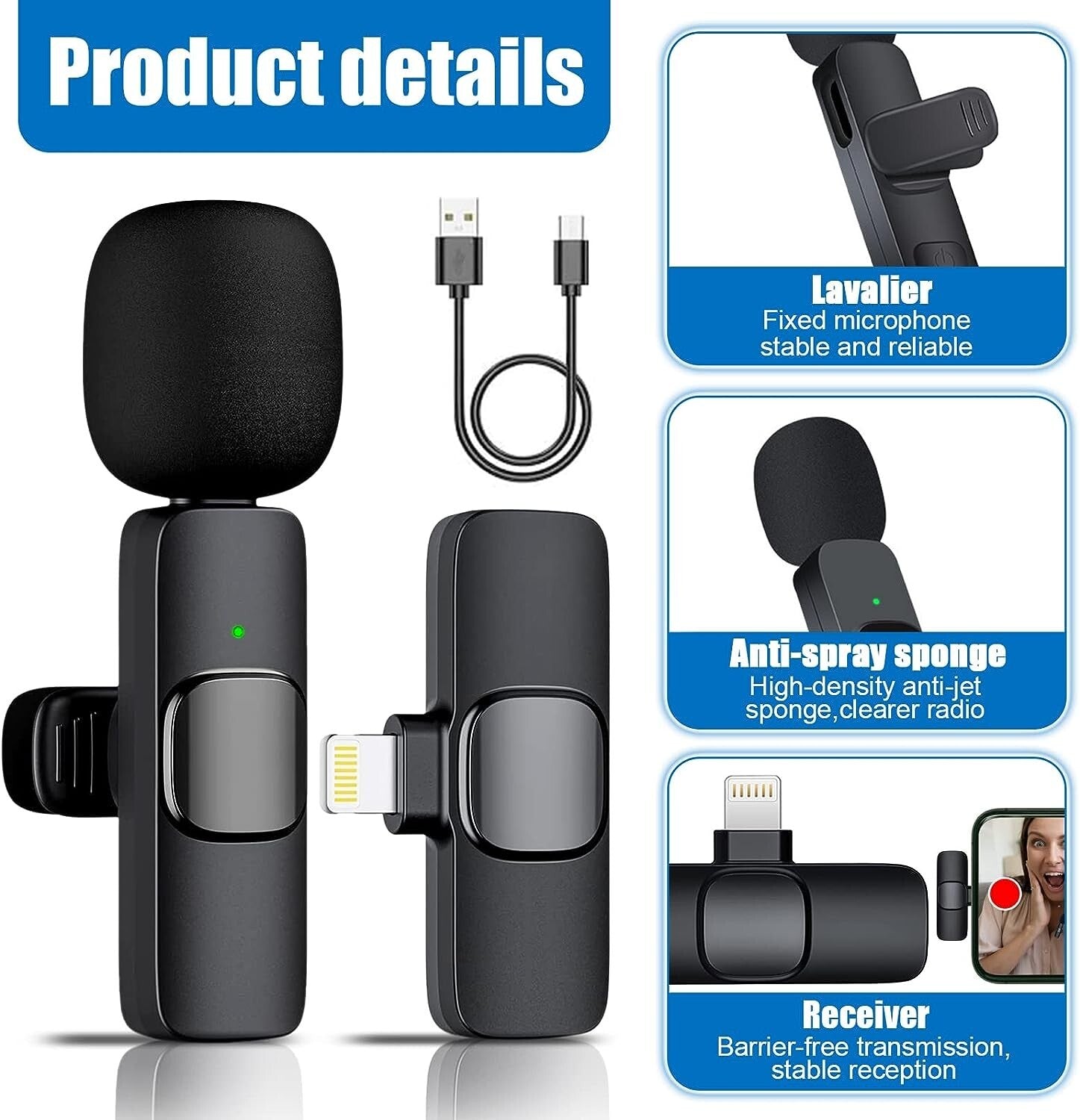 Wireless Microphone Mic For Apple Port Vlog Live Stream