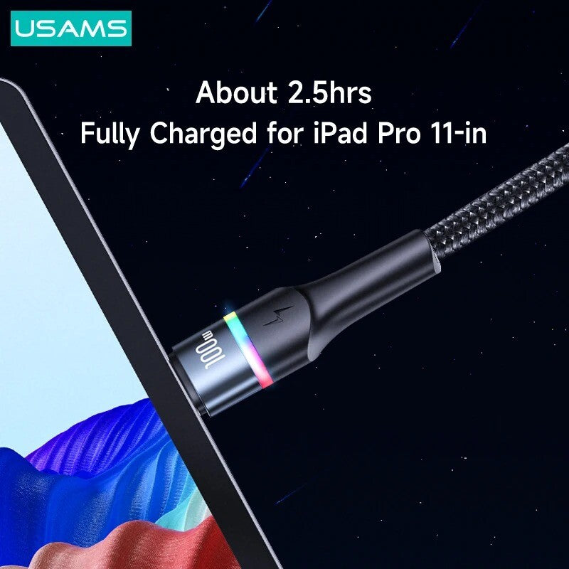USAMS Type C to Type C PD 100W Cable Data Fast Charger Cable For Samsung iPad (Gold)