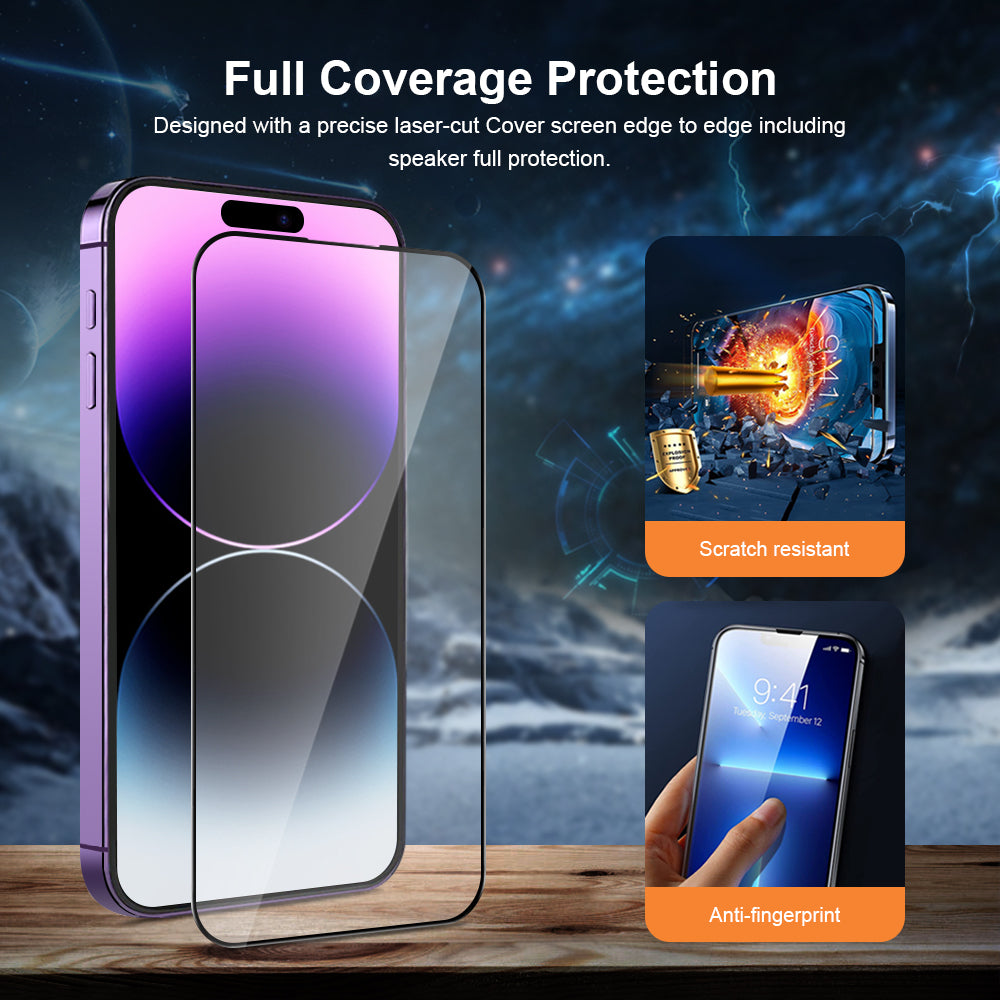 iPhone 14 Easy Installation Auto Fill Tray Clear Tempered Glass Screen Protector