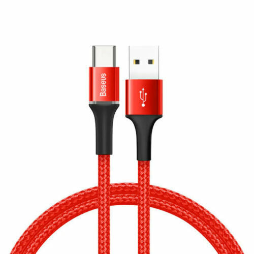 Baseus USB To Lightning LED Braided Charging Charger Data Cord Colourful Series For iPad iPhone (Red)