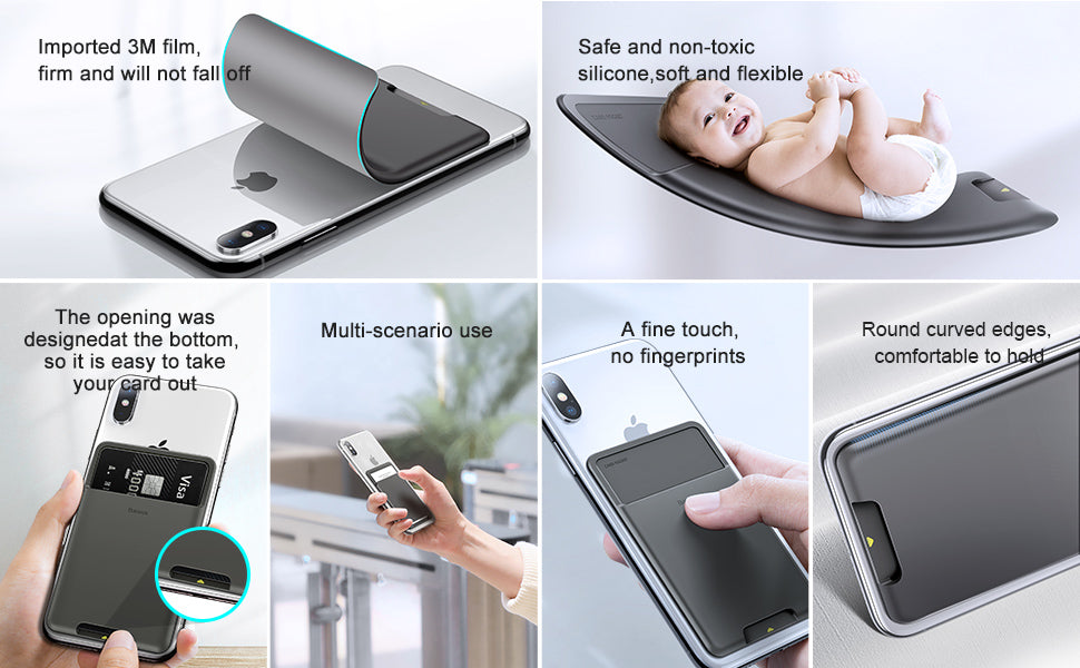 Baseus Universal Adhesive Pocket Stick Wallet Card Holder Pouch Case For iPhone Samsung