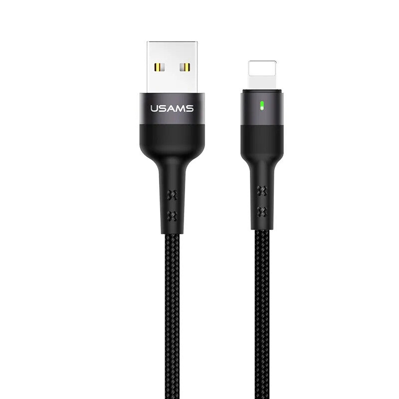 USAMS Braided USB To Lightning Fast Charging Cable Data Cord For iPhone iPad (Black)