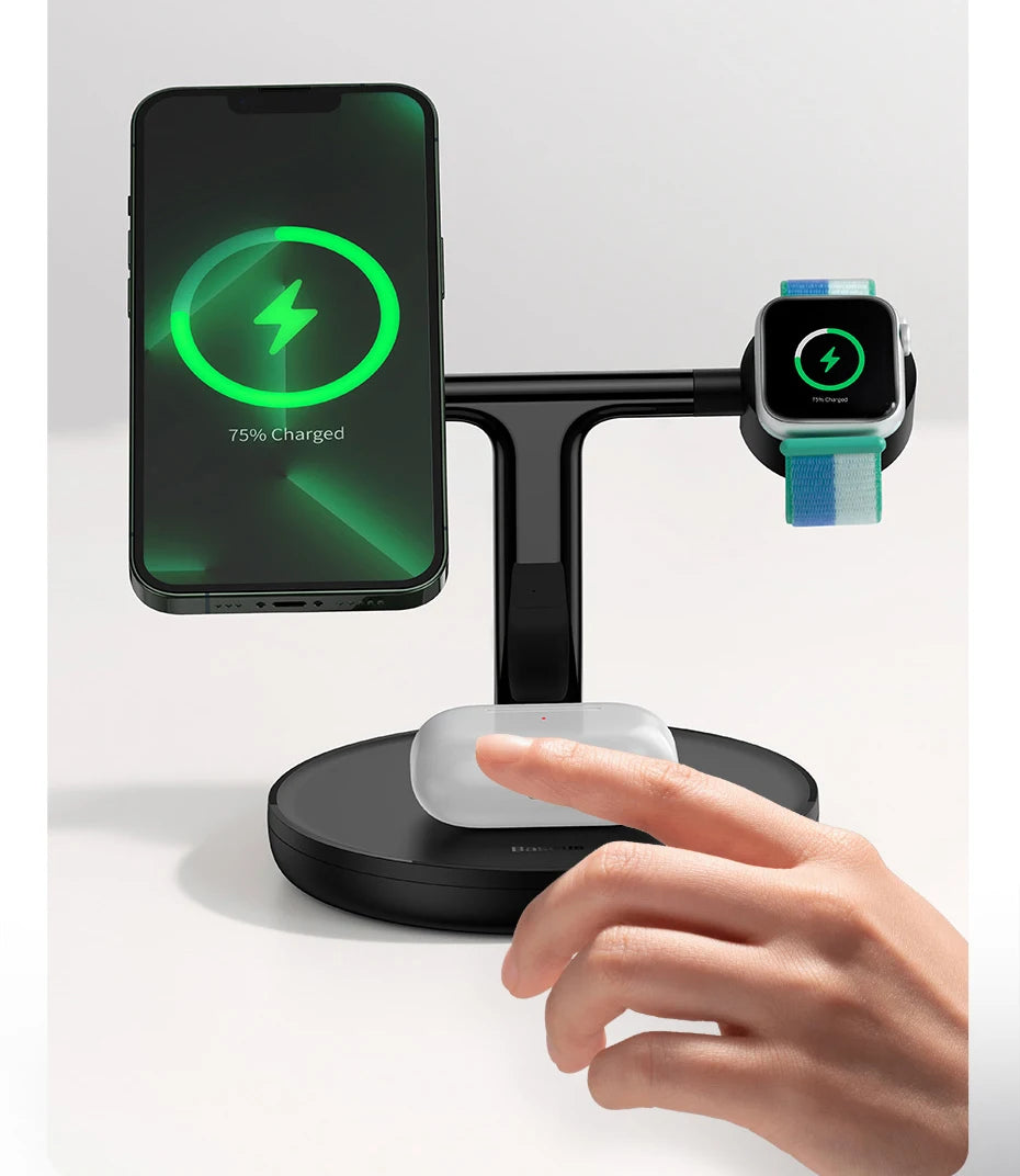 Baseus Swan 3 in 1 Magnetic Wireless Charger Stand 20W for iPhone 15/14/13 Pro Max Apple Watch 6 SE Airpods Pro 2 3 Charger Holder