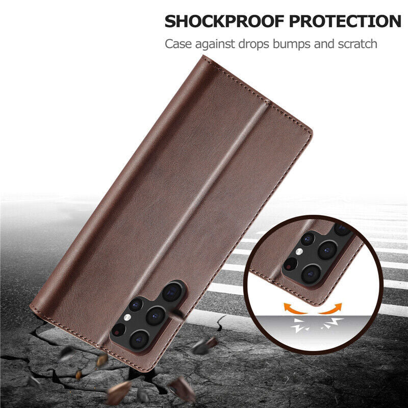 Wallet Case With Card Slots Holder, Lightweight Folio Cover with Kickstand, Retro Style Soft Leather Magnetic Flip For Samsung S21 FE