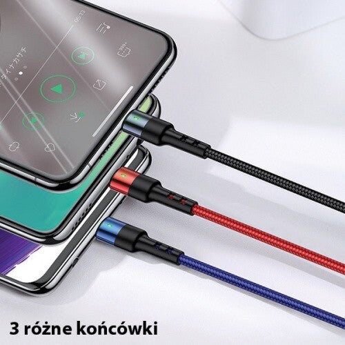 USAMS 3 in 1 Fast USB Charging Cable Multi Charger Cord Type C Micro USB iPhone (0.35m)
