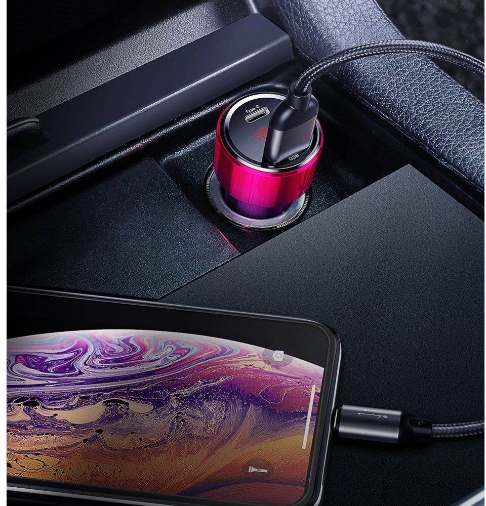 Baseus 45W Handsfree Bluetooth FM Transmitter MP3 Magic Series Car Charger USB & Type C Dual Charging Port (Black)