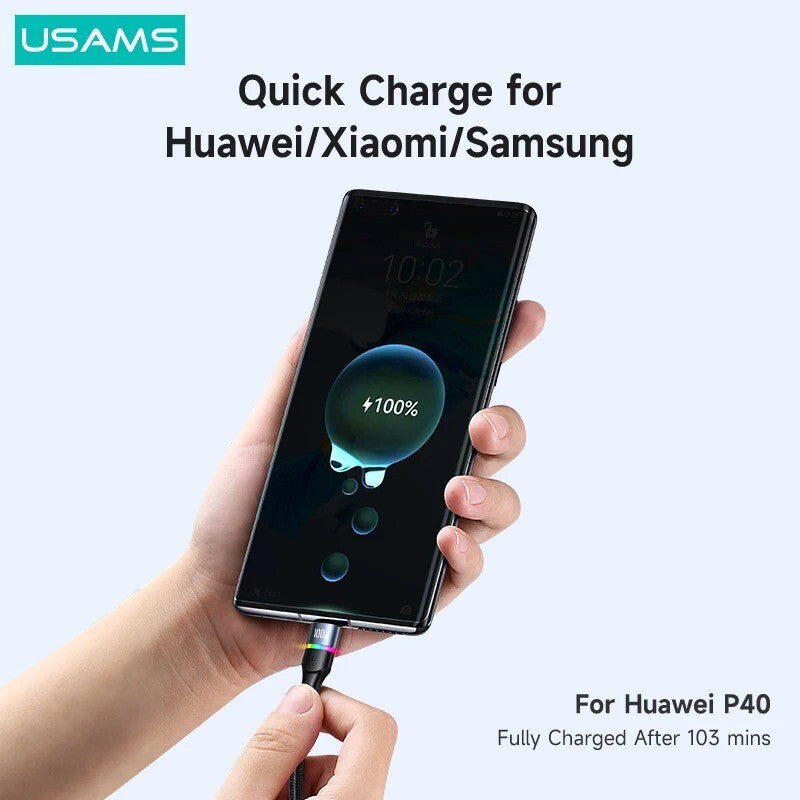 USAMS Type C to Type C PD 100W Cable Data Fast Charger Cable For Samsung iPad (Black)