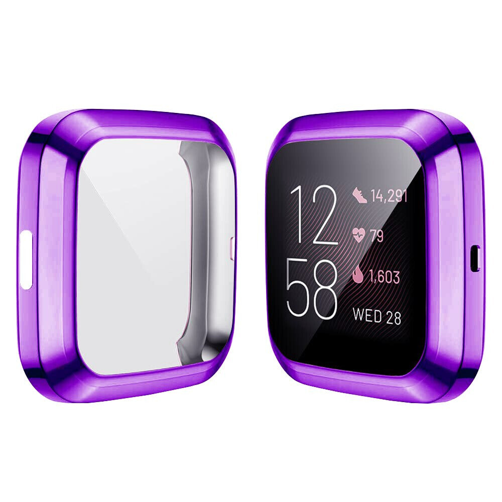 Shockproof Tempered Glass Cover TPU Case For Fitbit Versa (Purple)