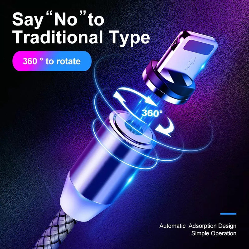 360 Degree Magnetic USB Lightning LED Charging Cable For iPhone Samsung