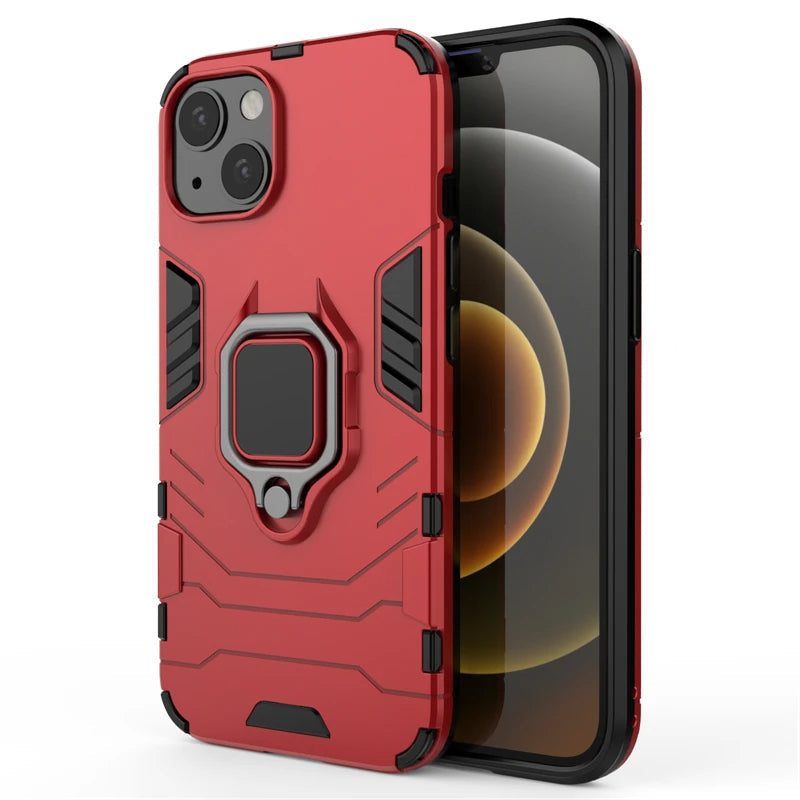 Shockproof 360 Ring Case Stand For iPhone (Red)
