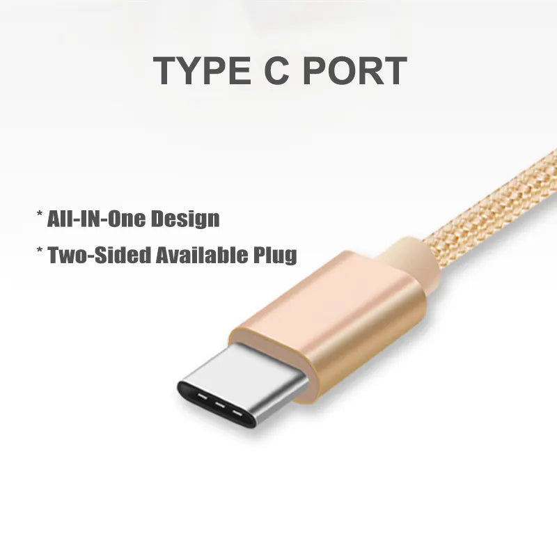 USB To Type-C Charging Cable Braided Nylon Data Cord For Samsung Huawei (Gold)