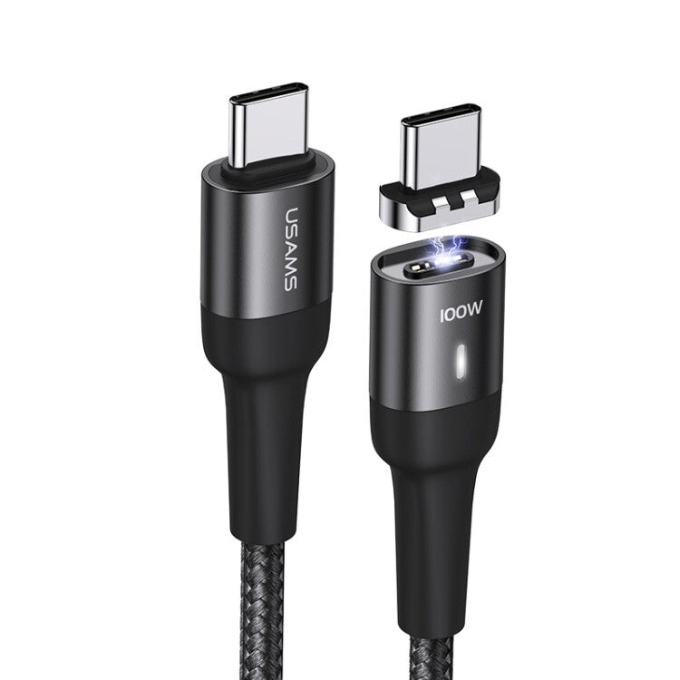 USAMS 100w Magnetic Type C To Type C Cable Charger Fast Charging For Samsung iPad (Black, 1.5m)