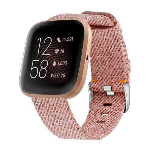 Fabric Replacement Strap Nylon Band Breathable Adjustable Wristband For Fitbit Versa 1 (Large, Silken Pink)