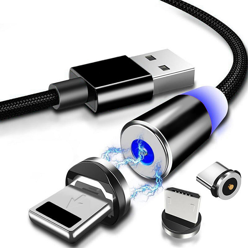 360 Degree Magnetic USB Type C, Lightning, Micro USB LED Charging Cable For iPhone Samsung