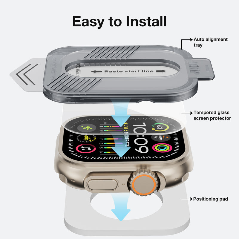 Apple Watch Auto Stick Tempered Glass Screen Protector 44mm Clear