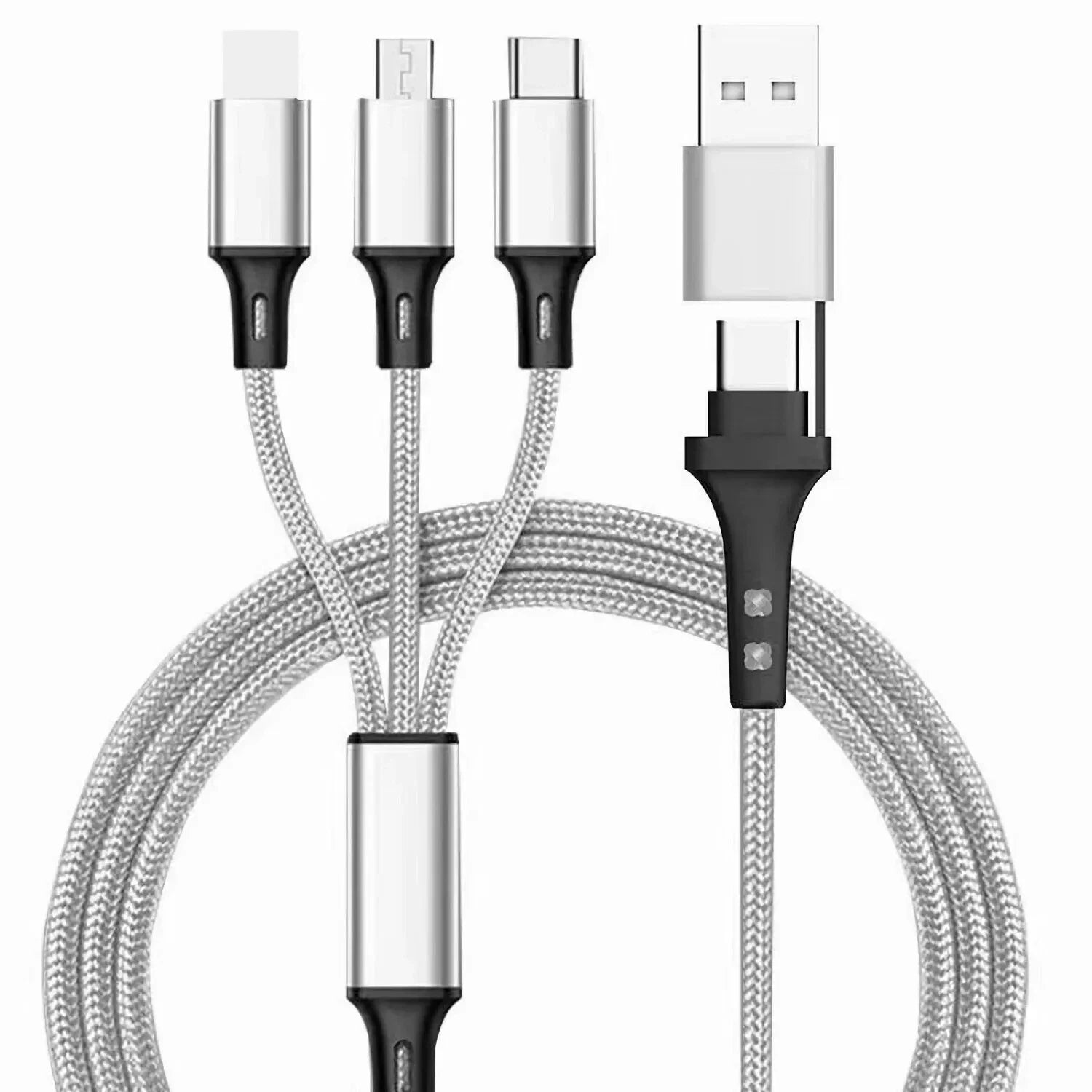 5 in 1 Multi Charger Charging Cable USB C/A To Type C/iPhone/Micro USB (Silver)
