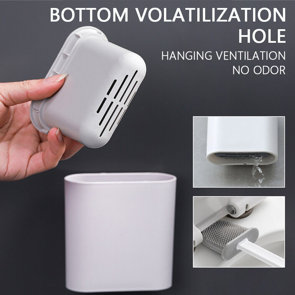 Bathroom Silicone Bristles Toilet Brush Creative Cleaning Set With Holder (Grey)