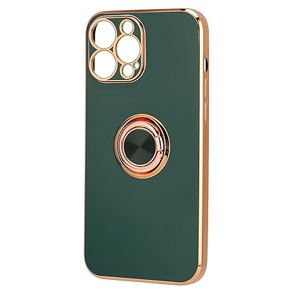 iPhone 13 Marble Case With Golden Circle Magnetic Ring Dark green
