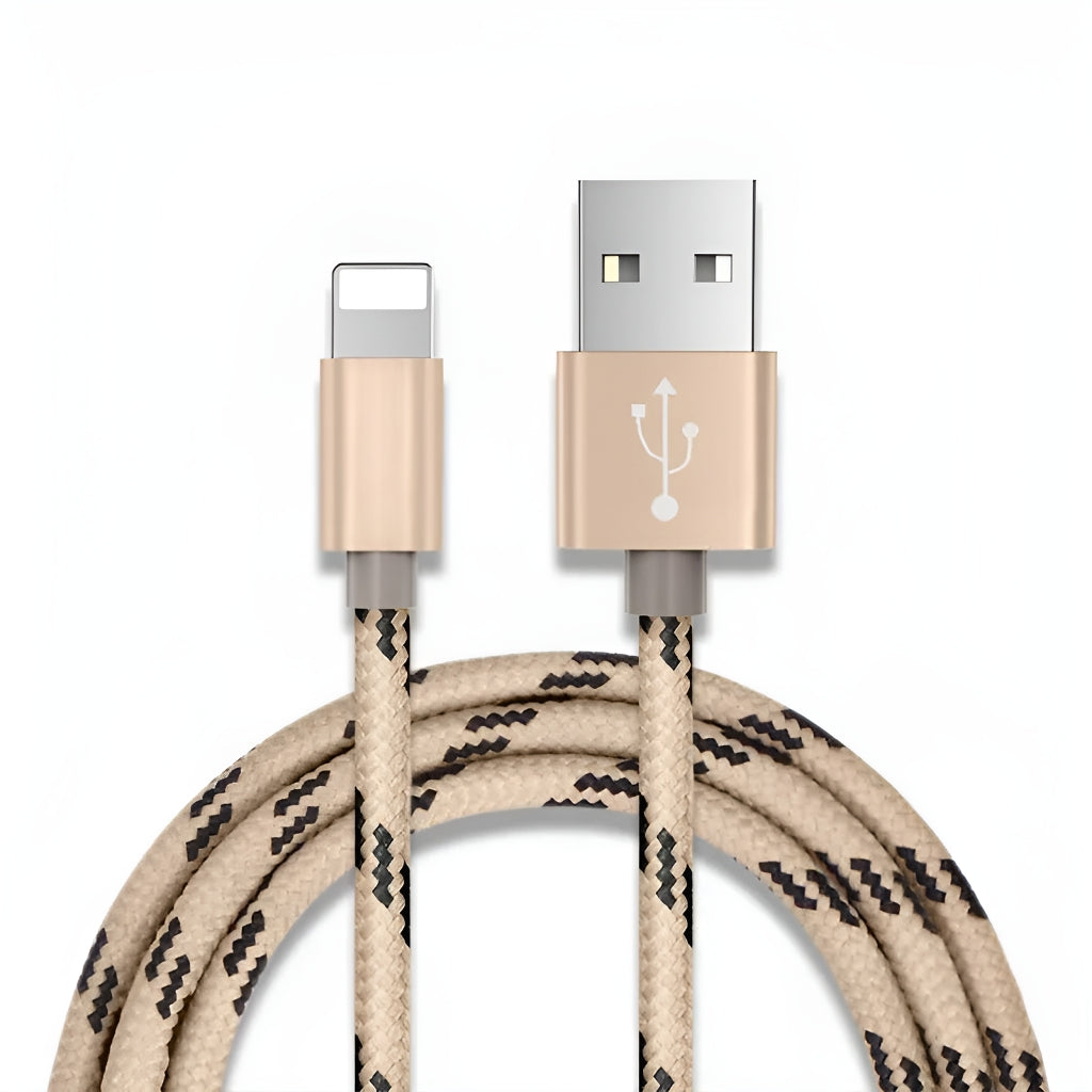 USB To Lightning Charging Cable Braided Nylon Data Cord For iPhone iPad Airpods (Gold)