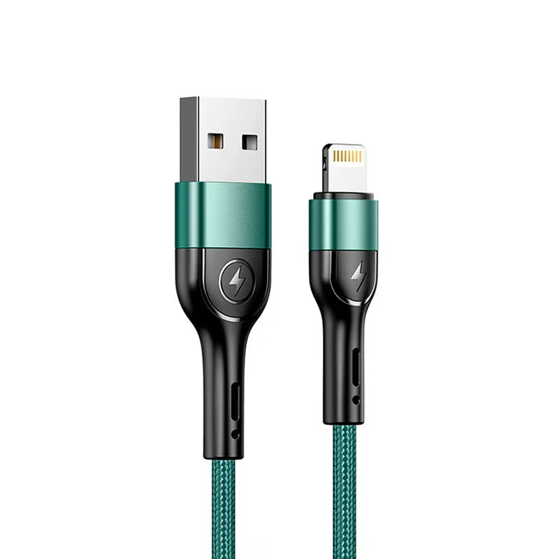 USAMS USB Charger Aluminium Charging Cable Data Cord For iPhone iPad AirPods (1m, Green)