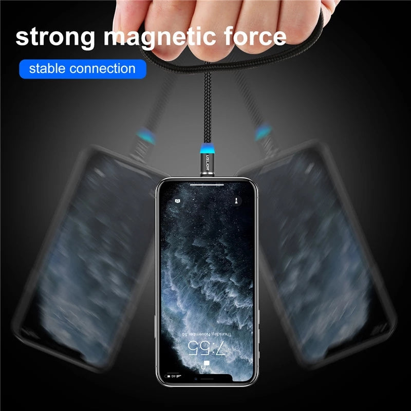 360 Degree Magnetic USB Micro USB LED Charging Cable For iPhone Samsung