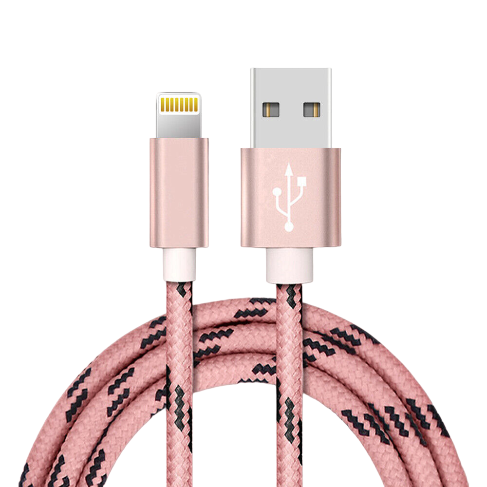 USB To Lightning Charging Cable Braided Nylon Data Cord For iPhone iPad Airpods (Pink)