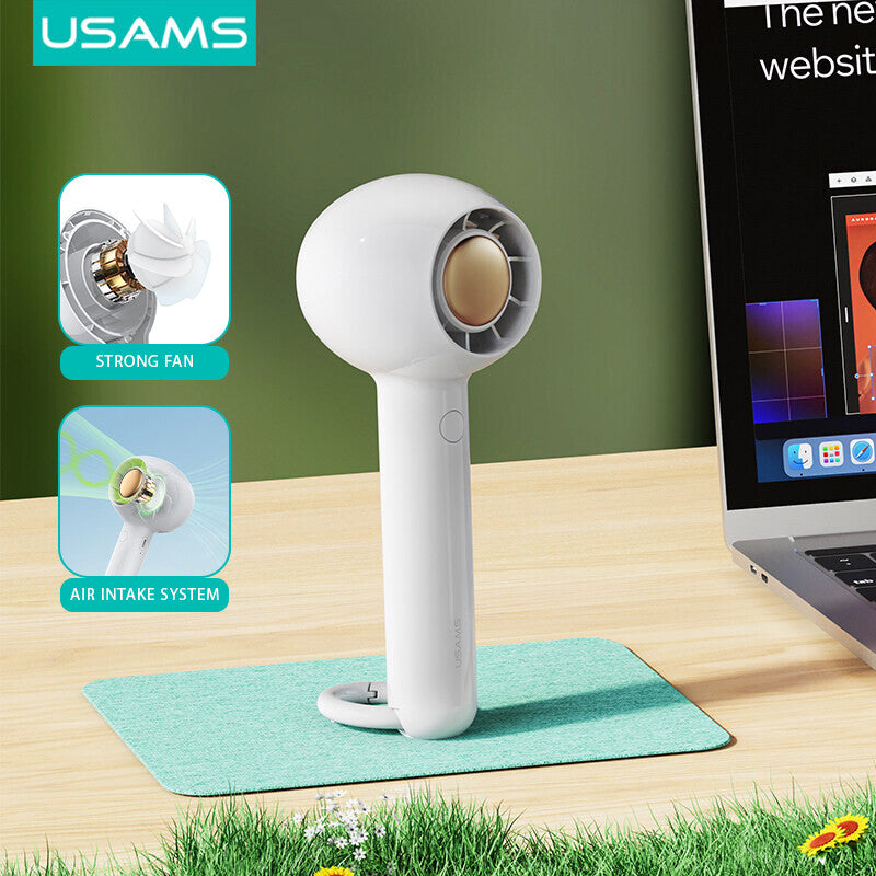 USAMS Mini Portable Hand-Held Desk Fan Cooler USB Air Rechargeable 3 Speed (Pink)
