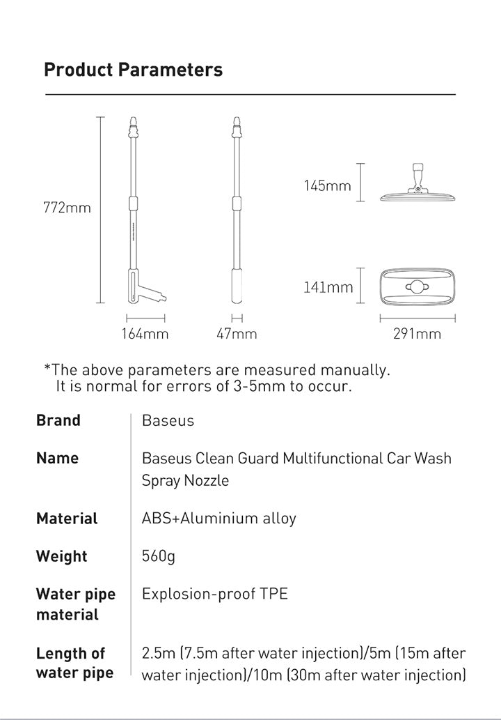 Baseus Clean Guard Nozzle Garden Hose Gun, Spray Gun Garden Hose Nozzle, High Pressure Car Wash Foam Gun Water Washer Cleaner Lance Sprayer Adjustable Water Flow