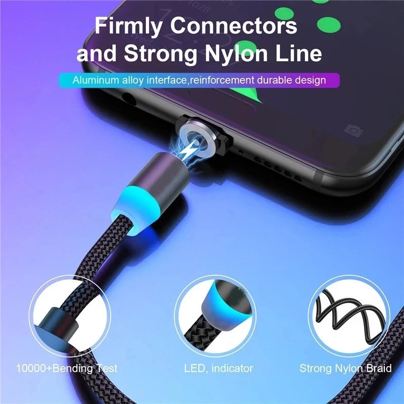 360 Degree Magnetic USB Lightning LED Charging Cable For iPhone Samsung