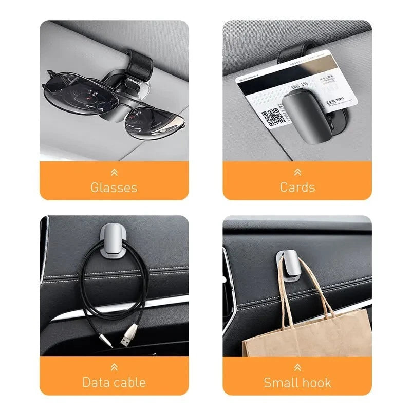 Baseus Car Vehicle Accessory Sun Visor Glasses Eye Card Pen Holder Clip Clamp (Black)