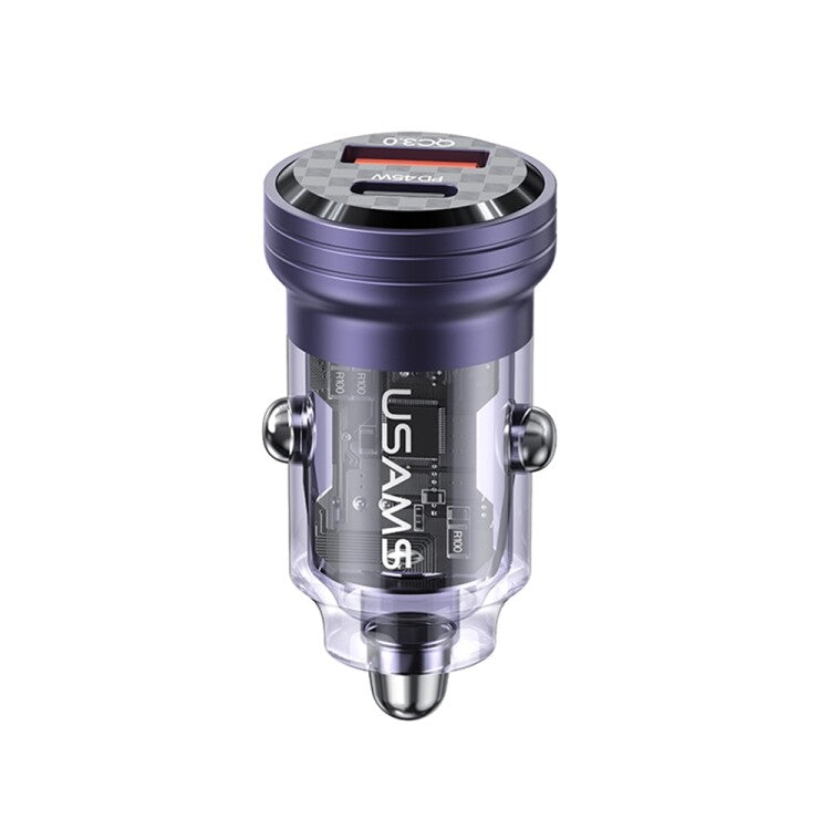 USAMS USB & Type C Car Charger Adapter USB QC3.0 PD Type-C Quick Charging (Purple)