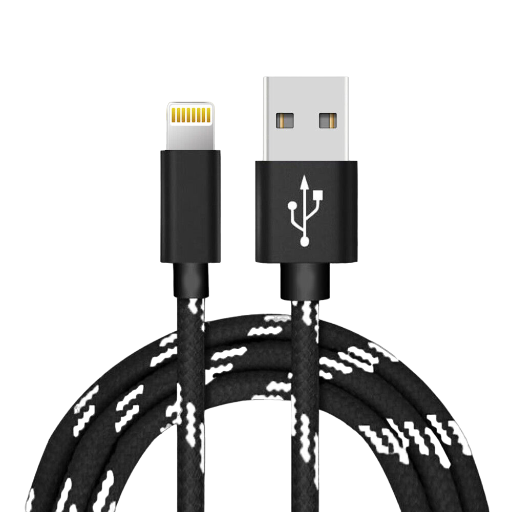USB To Lightning Charging Cable Braided Nylon Data Cord For iPhone iPad Airpods (Black)