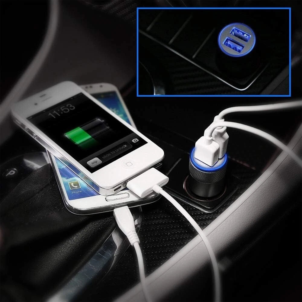 12V Car Cigarette Lighter Socket Dual QC3.0 USB Ports Fast Charger Power Adapter with Type-C Cable (Black)