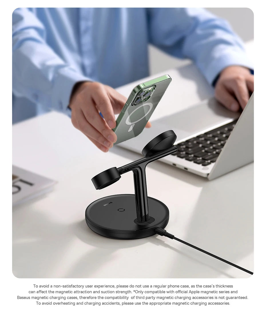 Baseus Swan 3 in 1 Magnetic Wireless Charger Stand 20W for iPhone 15/14/13 Pro Max Apple Watch 6 SE Airpods Pro 2 3 Charger Holder