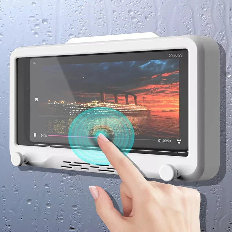 Universal Waterproof Phone Case Bathroom Shower Phone Holder Wall Mounted AU (White)