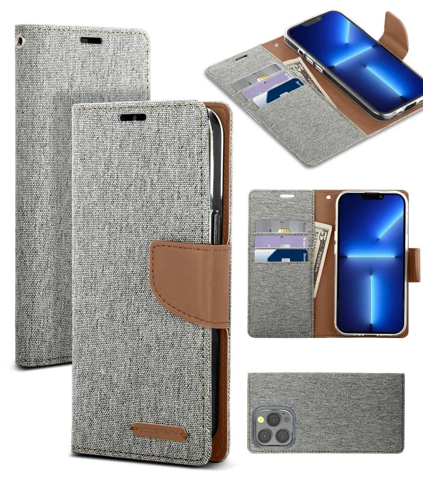 iPhone 12 Pro Max Denim Wallet Case Cover Card Holder Pink