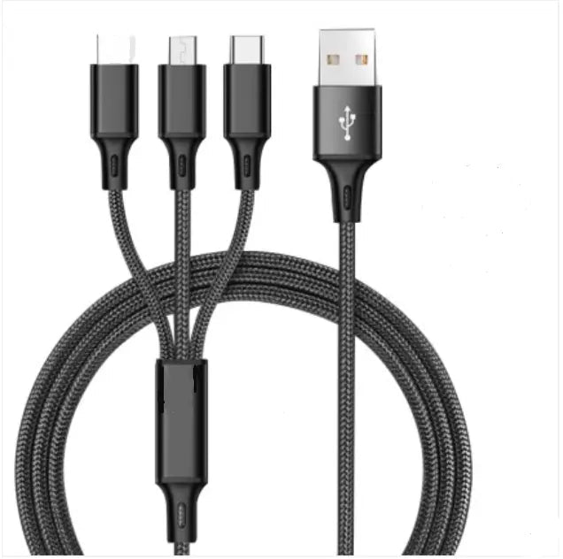 3 in 1 USB Lightning Type-C Micro USB Charging Cable Cord For iPhone Samsung iPad